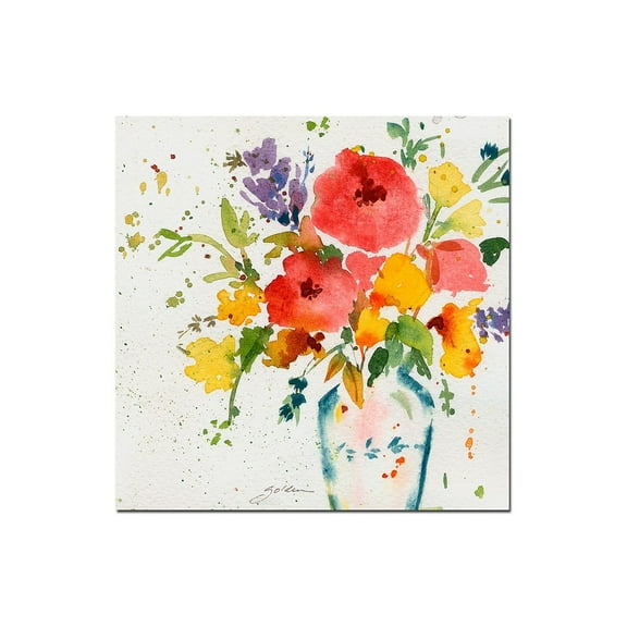 Trademark Fine Art Sheila Golden White Vase with Bright Flowers Canvas Wall Art - 24x24