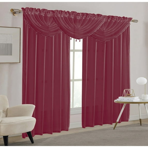 Sheila Sheer Rod Pocket Window Panel, Burgundy, 54x84 Inches