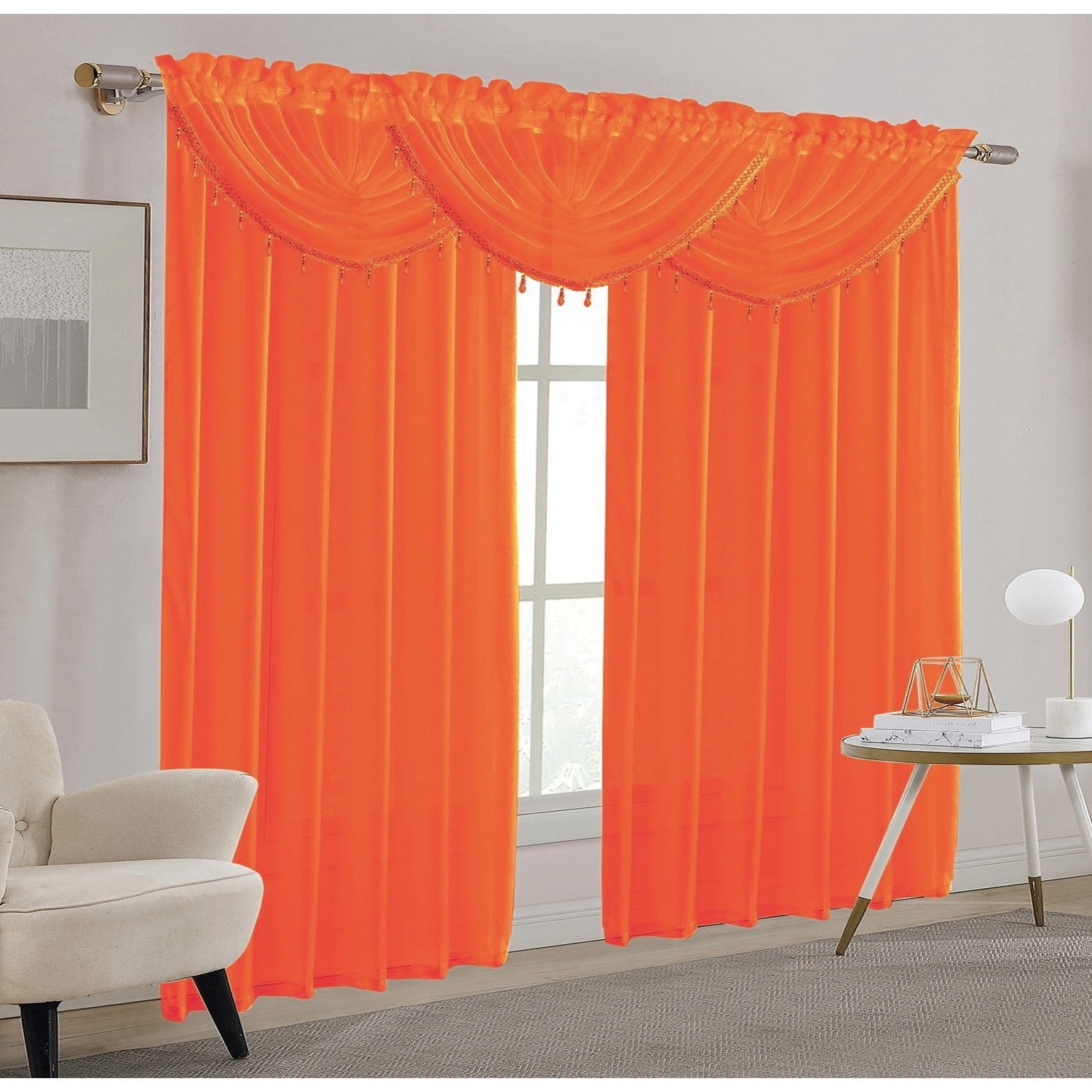 Sheila Sheer Rod Pocket Window Panel, Neon Orange, 54x84 Inches ...