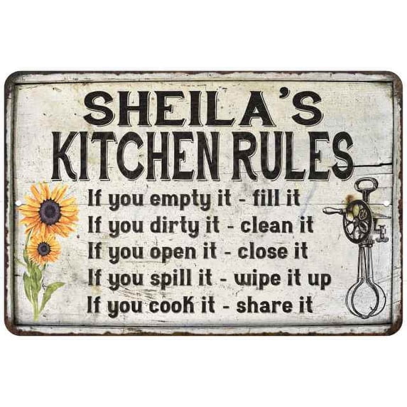 Sheila's Kitchen Rules Chic Sign Vintage Decor 8x12 Metal Sign 108120032127