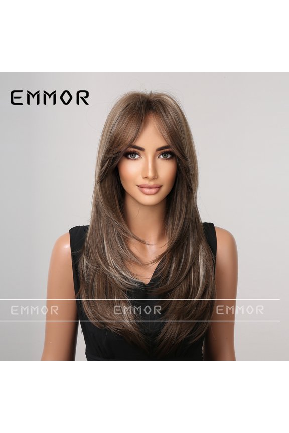 Shein Cross-Border Gradient Synthetic Wig Full Head Set Hot Sale Eight-Character Bangs Medium-Length Straight Hair Factory In Stock