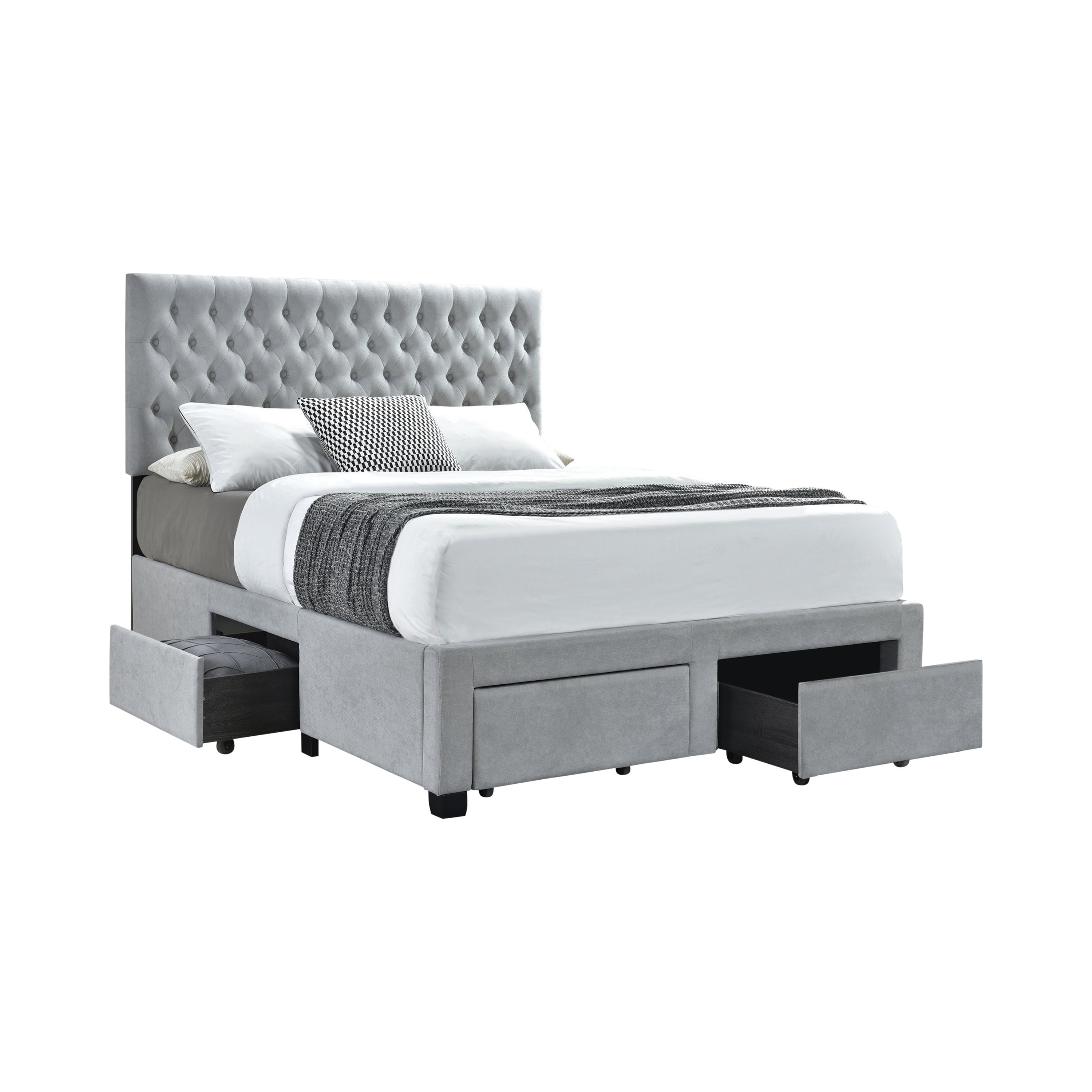 Shelburne Eastern King 4-drawer Button Tufted Storage Bed Beige