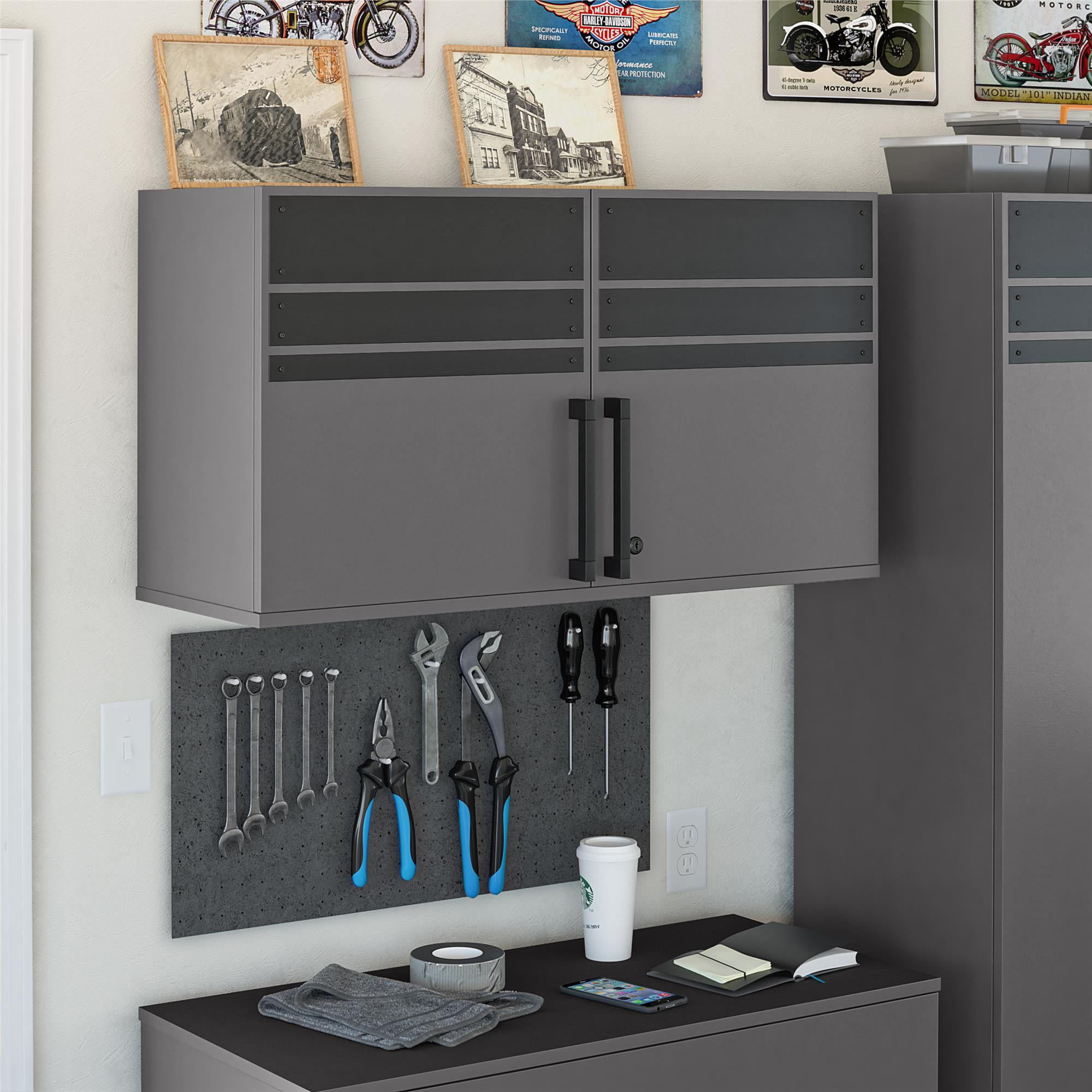 Shelby Gray Lockable Wall Cabinet with Adjustable Shelving