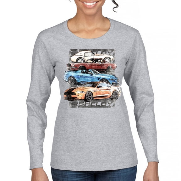 Shelby Cars Sketch Women's Long Sleeve T-shirt Mustang Racing American Muscle Car GT500 Cobra Performance Powered by Ford