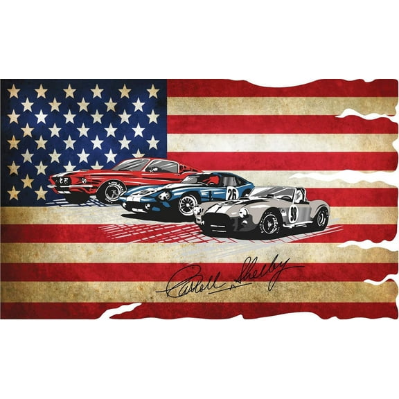 Shelby Cars on American Flag Metal Art Wall Sign
