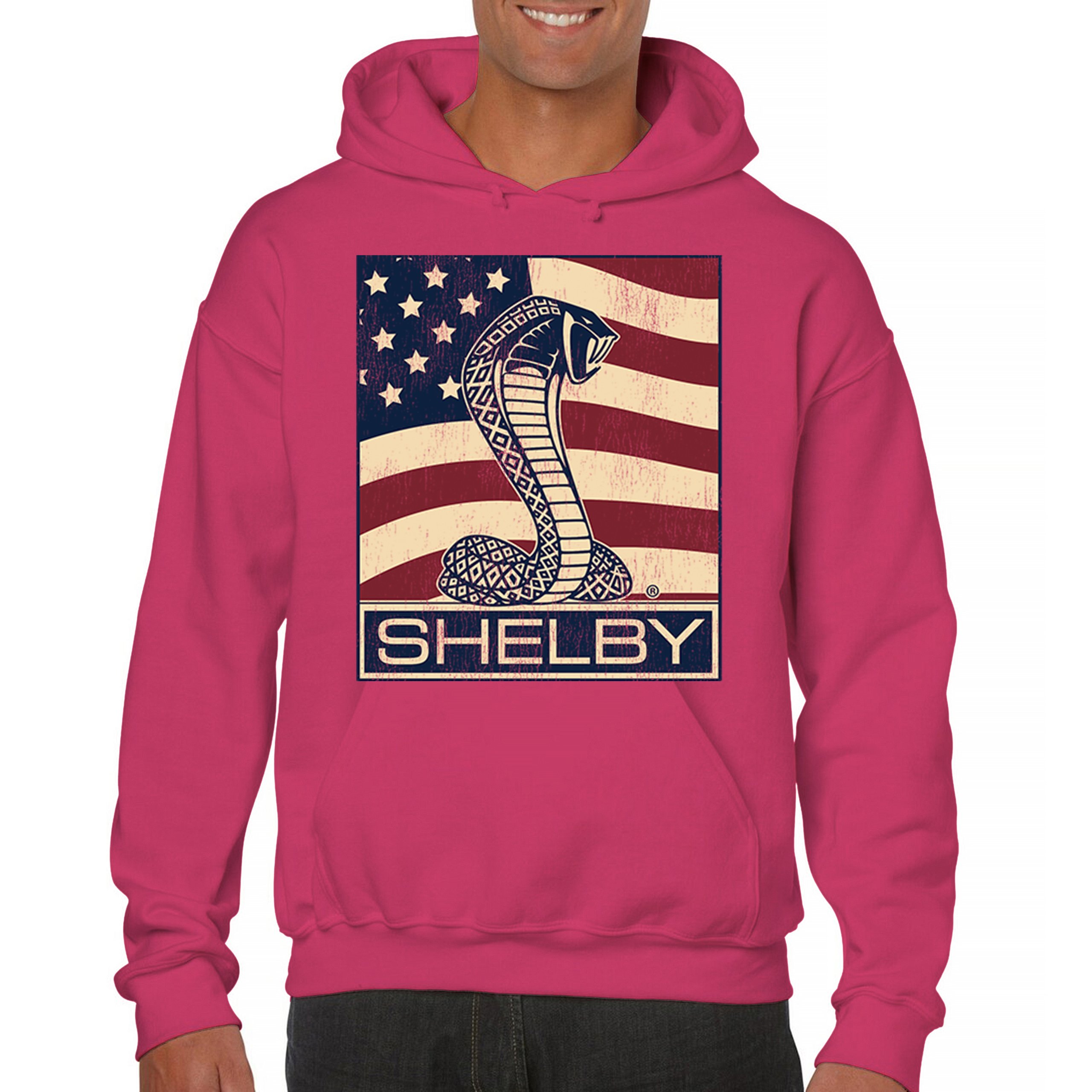 Shelby Cobra Licensed Zip-Up Hoodie - Gray With Snake Emblem & Red Script (Sizes M-3XL)