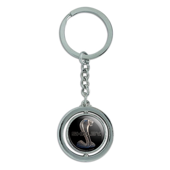 Shelby Cobra Logo Keychain Spinning Round Chrome Plated Metal
