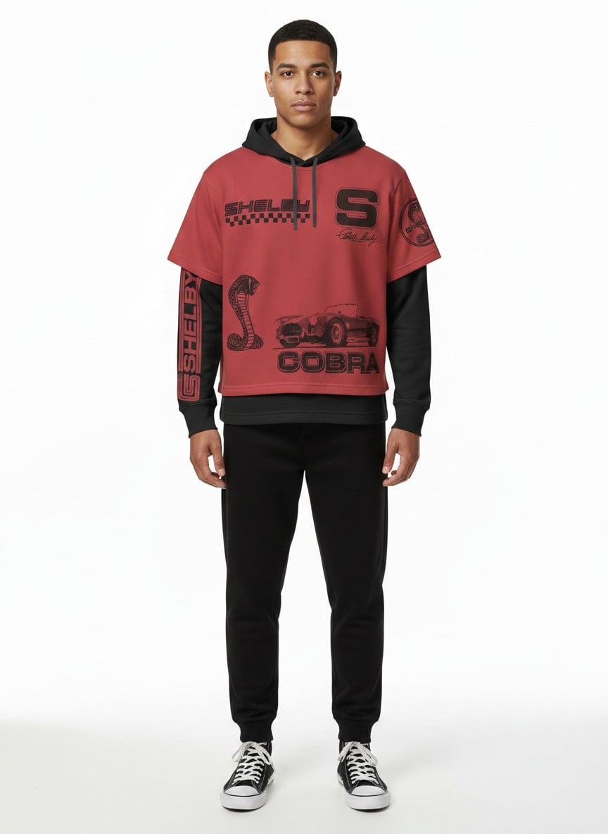 Shelby Cobra Man Men's Layered Look Graphic Tee with Long Sleeve Hoodie, Sizes XS-3XL