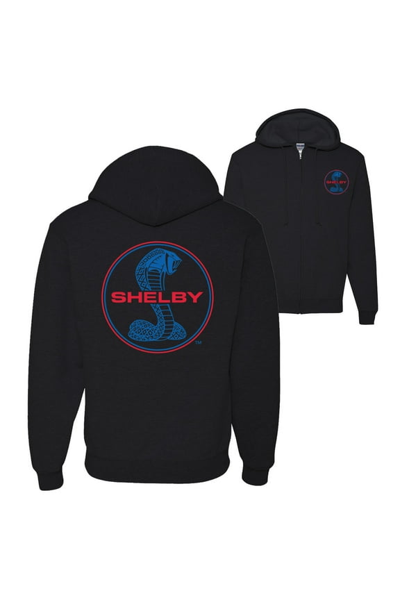 Shelby Cobra USA Logo Emblem Powered by Ford Motors Front Back Cars and Trucks Graphic Zip Up Hoodie Sweatshirt, Black, Small