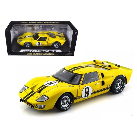 1966 Ford GT-40 MK II #8 Yellow with Black Stripes 1 18 Diecast Model Car by Shelby Collectibles