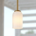thumbnail image 1 of Shelby Gold Brass Transitional Mini Pendant Ceiling Light White Glass, 1 of 11