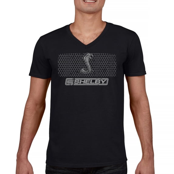 Shelby Logo Honeycomb Grille V-Neck T-shirt Mustang Cobra GT Muscle Car GT500 GT350 Performance Powered by Ford Tee