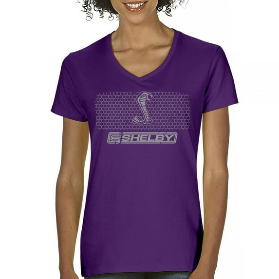 Shelby Logo Honeycomb Grille Women's V-Neck T-shirt Mustang Cobra GT Muscle Car GT500 GT350 Performance Powered by Ford Tee