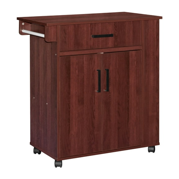 Shelby Rolling Kitchen Cart with Storage Cabinet - Mahogany