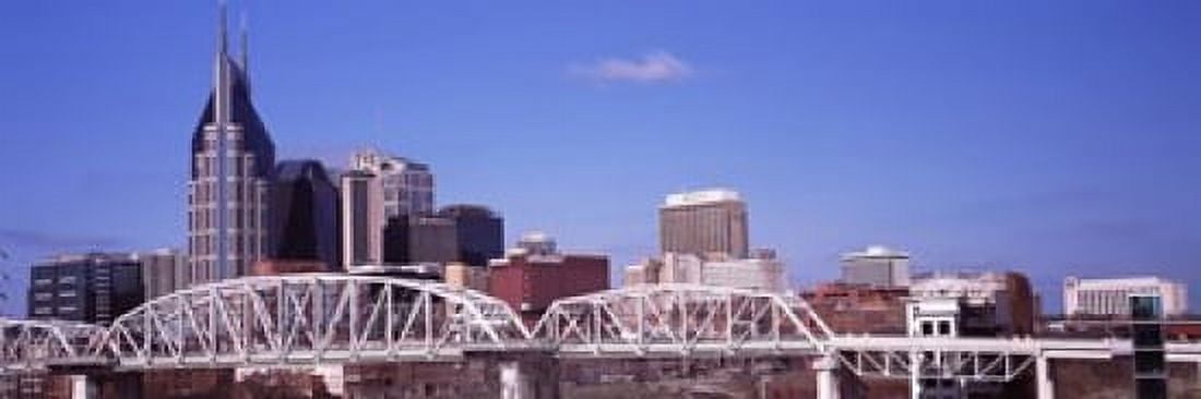 Shelby Street Bridge with downtown skyline in background Nashville Tennessee USA 2013 Canvas Art - Panoramic Images (18 x 6)