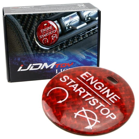 Shelby Style Gloss Red Real Carbon Fiber Keyless Engine Start/Stop Push Start Button Cover For 2015-2022 Ford Mustang