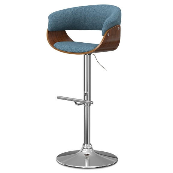 Sheldon Modern Adjustable Swivel Bar Stool in Denim Blue Woven Polyester Fabric