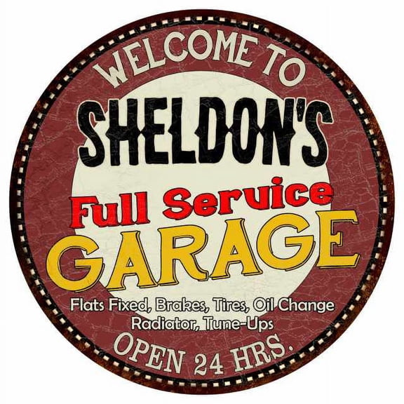 Sheldon's Full Service Garage 14" Round Metal Sign Man Cave Decor 100140037440