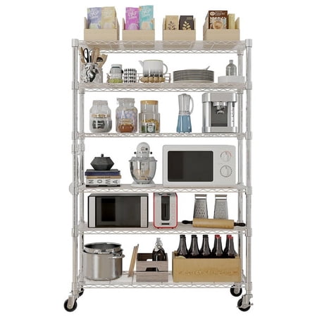 Shelf 6-Tier Wire Shelf Unit,Steel Wire Shelving,Storage Rack,Disassembly and Free Assembly NSF-Certified Steel Wire Shelving with Wheels