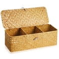 thumbnail image 1 of Shelf Baskets with Lid, 12.6 x 4.72inch Handwoven Wicker Storage Bins Box with 3 Sections, Rectangular Wicker Basket Storage Organizer Wicker Basket for Shelf,Desktop Storage Box Storage Basket, 1 of 9