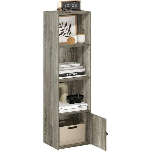 Shelf Bookcase with 1 Door Storage Cabinet, French Oak