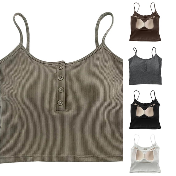 Shelf Bra Camisoles Adjustable Spaghetti Strap Tank Tops Basic Layer Back Cropped Tops