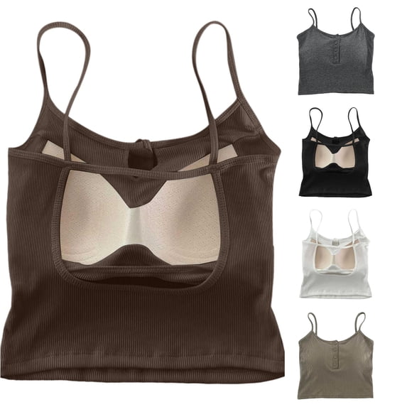 Shelf Bra Camisoles Adjustable Spaghetti Strap Tank Tops Basic Layer Back Cropped Tops