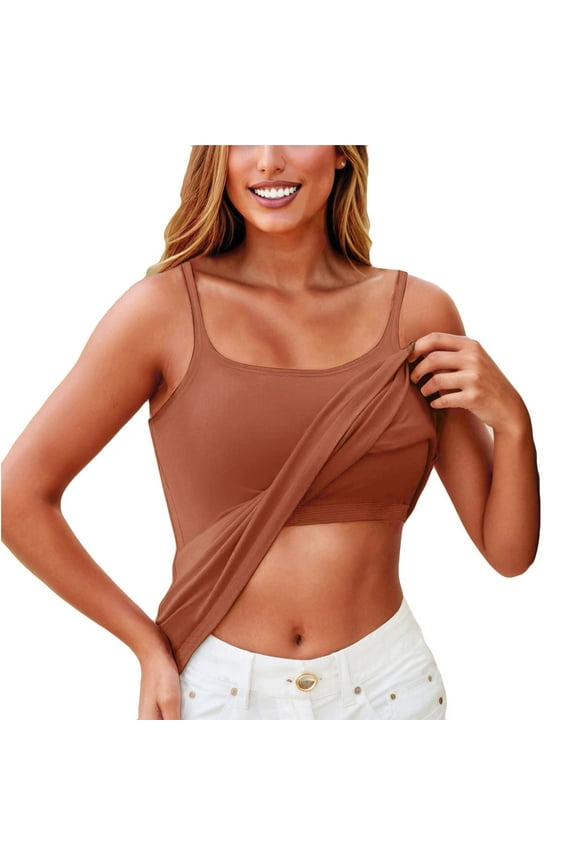 Shelf Bra Tank Tops Women Camisole Adjustable Spaghetti Strap Summer Tops for Women Brown M