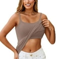 thumbnail image 1 of Shelf Bra Tank Tops Women Camisole Adjustable Spaghetti Strap Summer Tops for Women Khaki L, 1 of 3