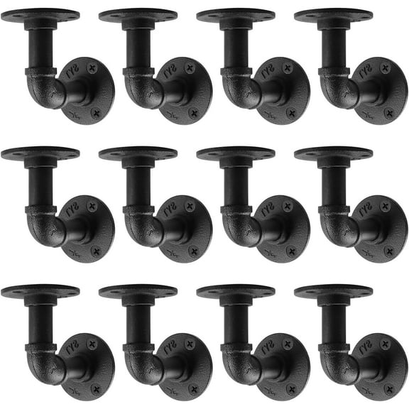12 Pack Black Iron Shelf Brackets 4x4 inch, Heavy Duty Industrial Pipe Wall Mount Floating Shelves DIY Vintage Metal Brackets