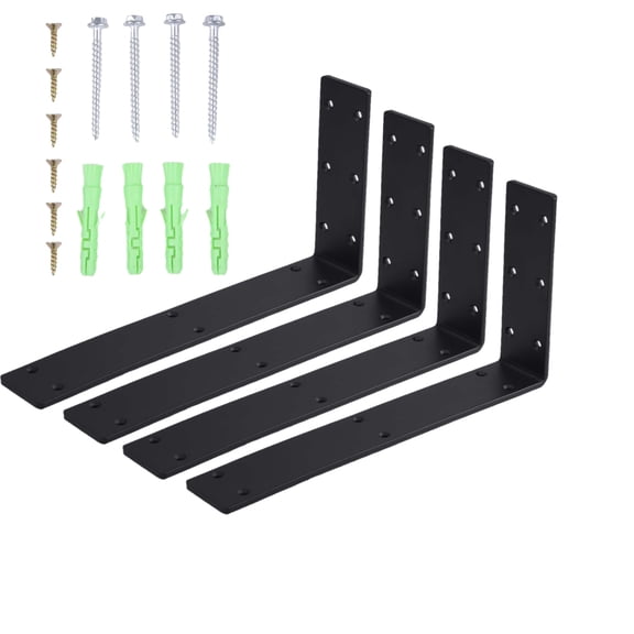 Shelf Bracket Designs - Industrial Wall Bracket for Kitchen, Bathroom Bookshelves - Heavy Duty, Free Invisible Support for Shelves & Countertops (Pack of 4)