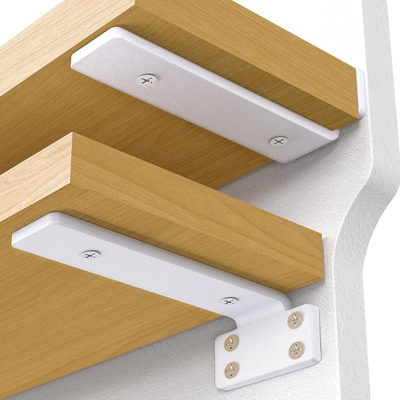 Shelf Bracket, Floating Shelf Bracket 8 Inch , 6 Pack Heavy Duty Shelf Brackets, Metal Wall Shelf Brackets with 1/5 Inch Thick and Holds 160+lb, Brackets for Wood Shelves, White