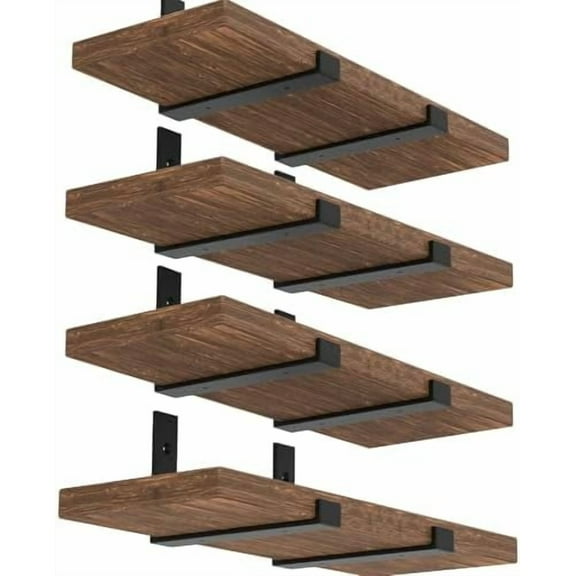 Shelf Bracket, Heavy Duty Floating Shelf Brackets 10-Inch Long, 8-Pack Brackets for Shelves, Black Coated J Shape Metal Wall Shelf Support Brackets with 1/5-Inch Thick and 160 lb. Load Capacity