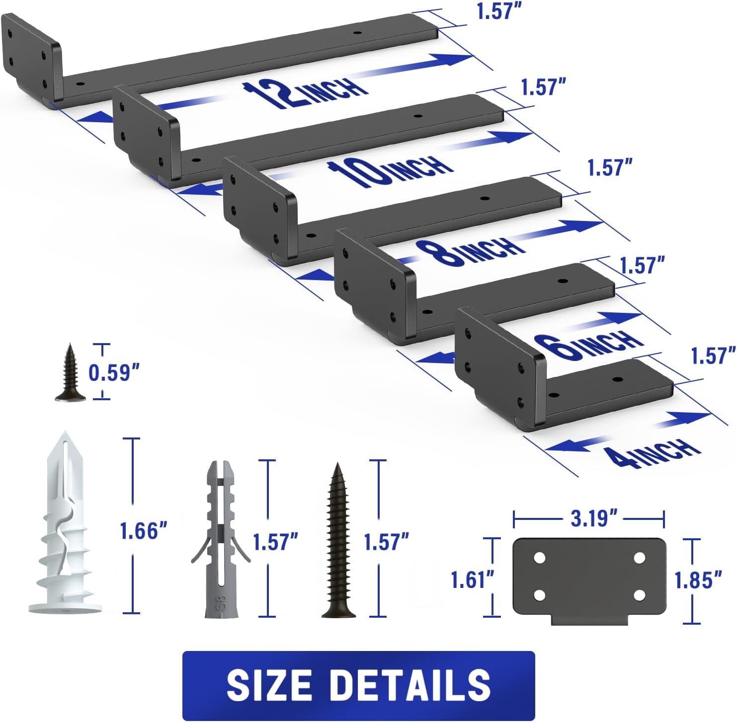 Shelf Bracket, Heavy Duty Floating Shelf Brackets 6 inch Long, 6 Pack Brackets for Shelves, Black Coated Metal Wall Shelf Support Brackets with 1/5 Inch Thick and 160 lb. Load Capacity