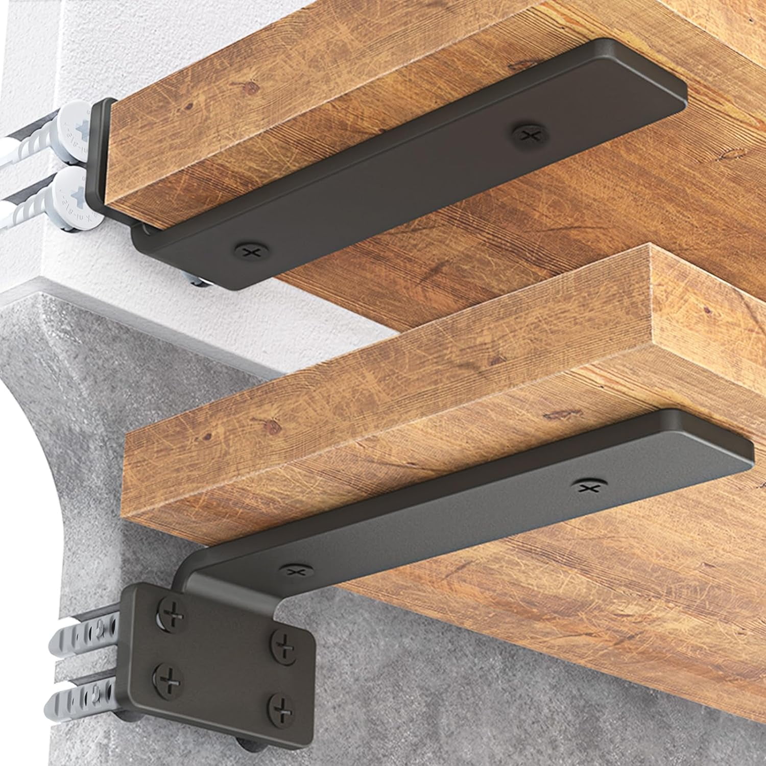 Shelf Bracket, Heavy Duty Floating Shelf Brackets 6 inch Long, 6 Pack Brackets for Shelves, Black Coated Metal Wall Shelf Support Brackets with 1/5 Inch Thick and 160 lb. Load Capacity
