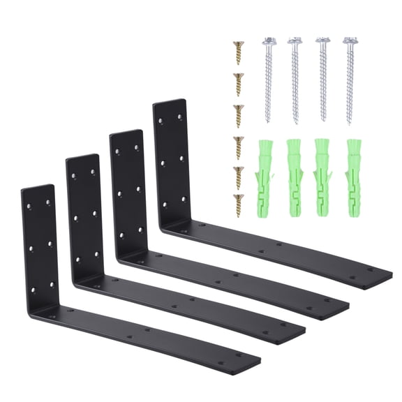 Shelf Brackets 11.5 Inch Wall L Brackets 4PCS Heavy Duty for Shelves Metal Black Rustic Industrial Brackets for DIY Opening Shelves Project Hardware Included