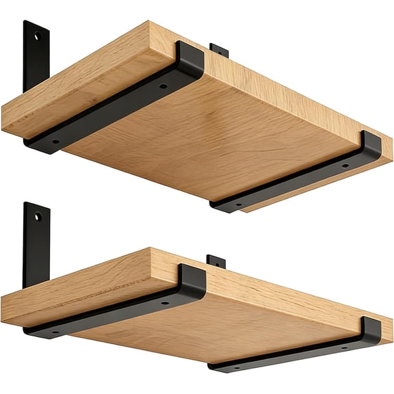 Shelf Brackets 12 Inch 4PCS Heavy Duty Frosted Black Wall Bracket with Lip for Floating Shelves Rustic Iron Metal Shelf Bracket for DIY Open Shelving Hardware Included