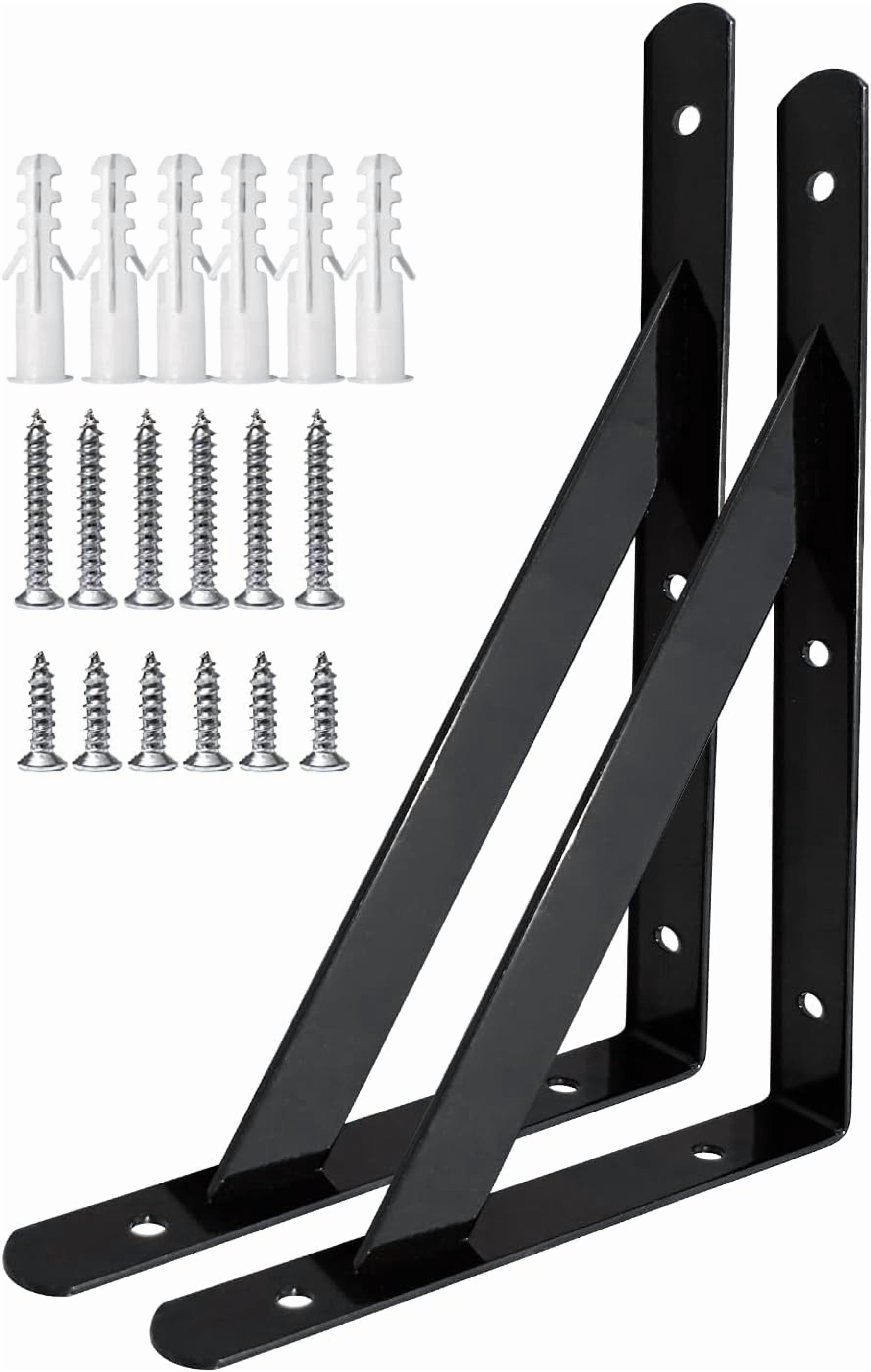 Shelf Brackets 20 Inch, Heavy Duty Shelf Brackets 12 Inch, Black Powder-Coated Hidden Brackets Wall Mount L Steel Bracket Wall Brackets for Shelves