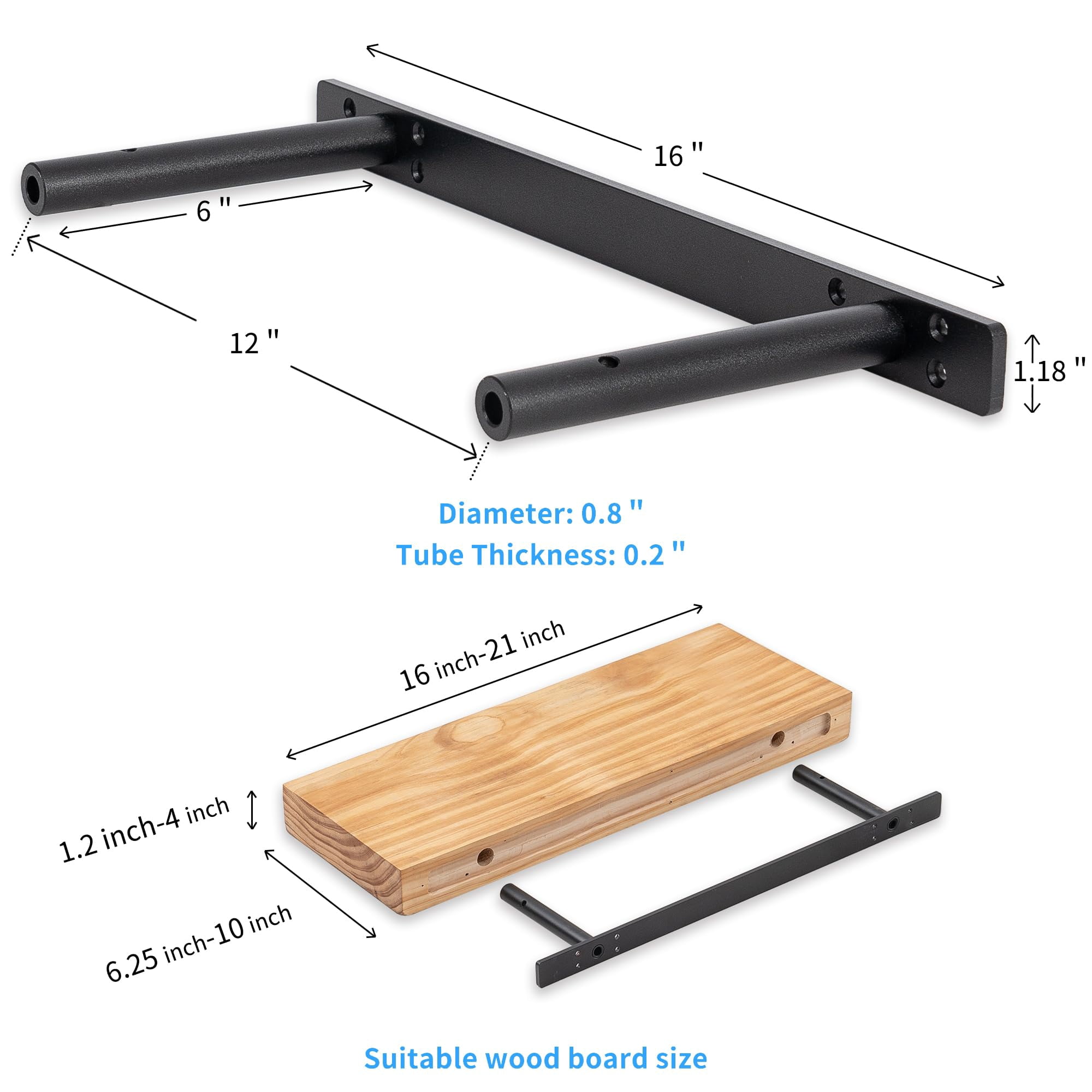 Shelf Brackets  Floating Bracket (additional -no Kits) 16 Inch -2