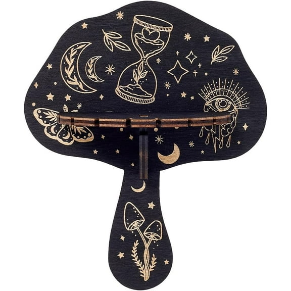 Shelf Display Wooden Wall Shelf Mushroom Hourglass Floating Shelves Dowsing Pendulum Holder Stand Witchy Stuff Storage for Hanging Stones Rock Spiritual Gifts 7.08x5.91Inch 1set