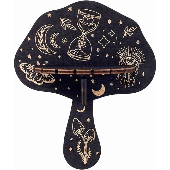 Shelf Display Wooden Wall Shelf Mushroom Hourglass Floating Shelves Dowsing Pendulum Holder Stand Witchy Stuff Storage for Hanging Stones Rock Spiritual Gifts 7.08x5.91Inch diy