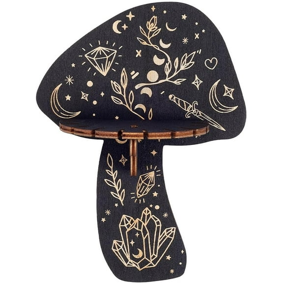 Shelf Display Wooden Wall Shelf Mushroom Rustic Floating Shelves Dowsing Pendulum Holder Stand Witchy Stuff Storage Display for Hanging Essential Oil Spiritual 7.99x5.91Inch