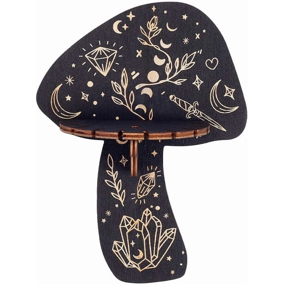 Shelf Display Wooden Wall Shelf Mushroom Rustic Floating Shelves Dowsing Pendulum Holder Stand Witchy Stuff Storage Display for Hanging Essential Oil Spiritual 7.99x5.91Inch