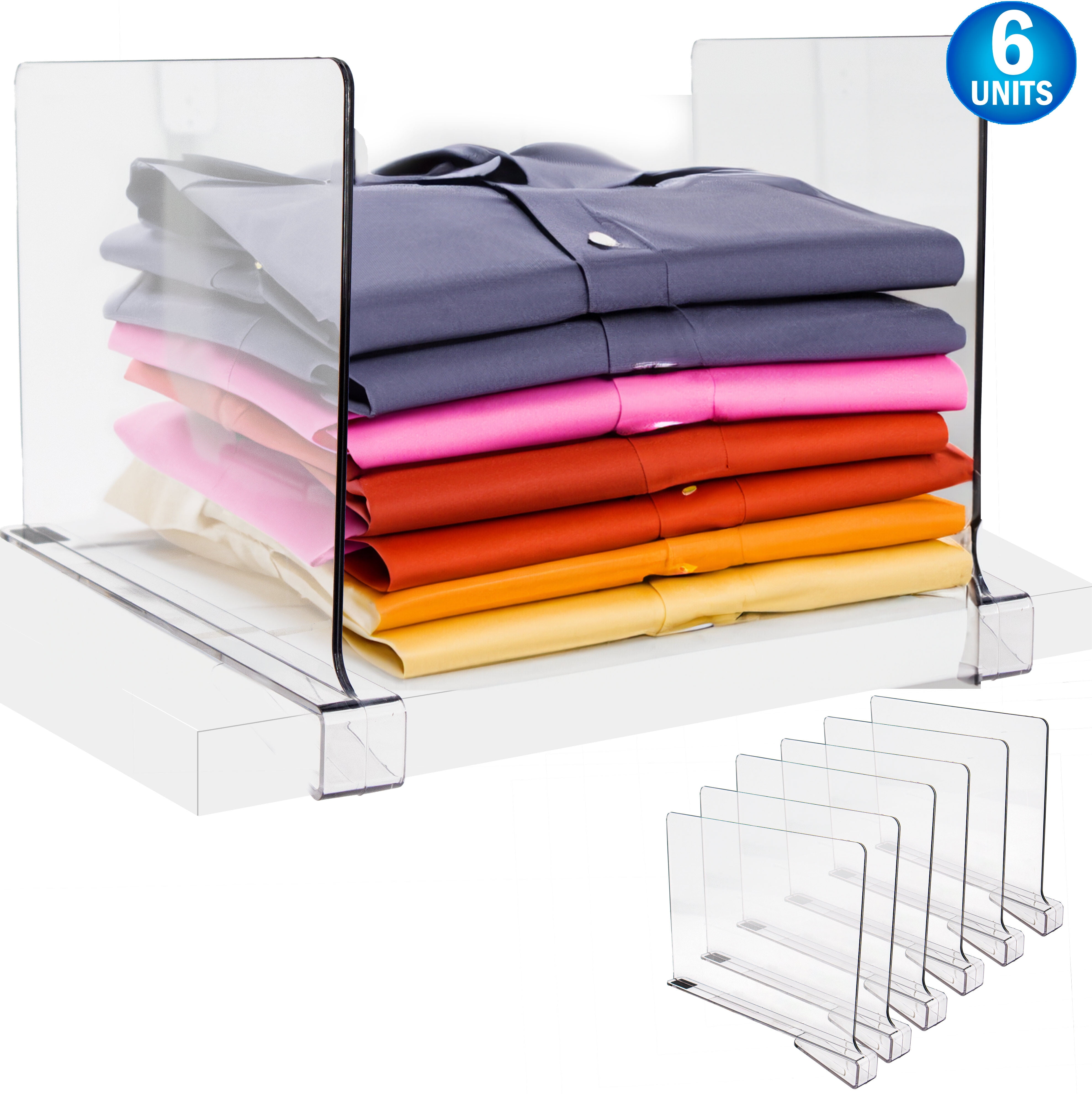 4-Pack Clear Acrylic Shelf Dividers - Closet & Bookshelf Organizers, No Installation Needed