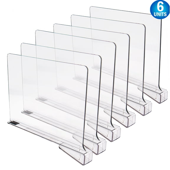 Shelf Dividers Clear Acrylic Closet Organizer - 6pc - Storage Rack Separator For Organization - Durable & Transparent for Wardrobe, Towels, Clothes, Jeans & Books
