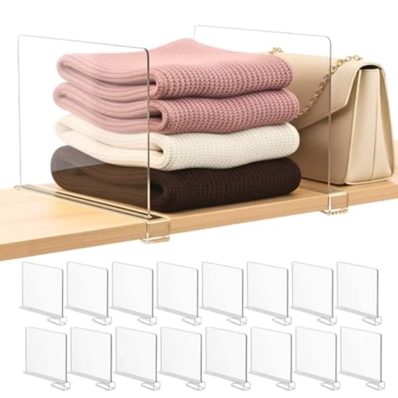 Shelf Dividers Purse Organizer for Closet: 16-Pack Acrylic Bag Storage Organizer for Handbags Clutches Clothes Sweater Towel on Wood Shelves