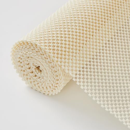 Shelf and Drawer Liner for Kitchen Cabinet, Non Adhesive Non Slip Shelf Paper Thickened for Dresser Pantry Shelve Bathroom Protector Liner Breathable Mat(Cream White Weave,23.6 in x 10 FT)