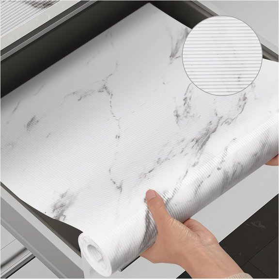 Shelf Drawer Liner for Kitchen Cabinet Non-Slip Refrigerator Liners Non-Adhesive Waterproof Oil-Proof Protect Kitchen Mat Easy to Clean EVA Material for Bathroom, Pantry, Marble 12 in x 10 FT