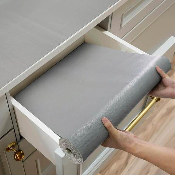 Pure Gray 12x30 Ft Shelf Drawer Liner, Non Adhesive Non Slip Thickened Waterproof Cabinet Mat for Kitchen Dresser