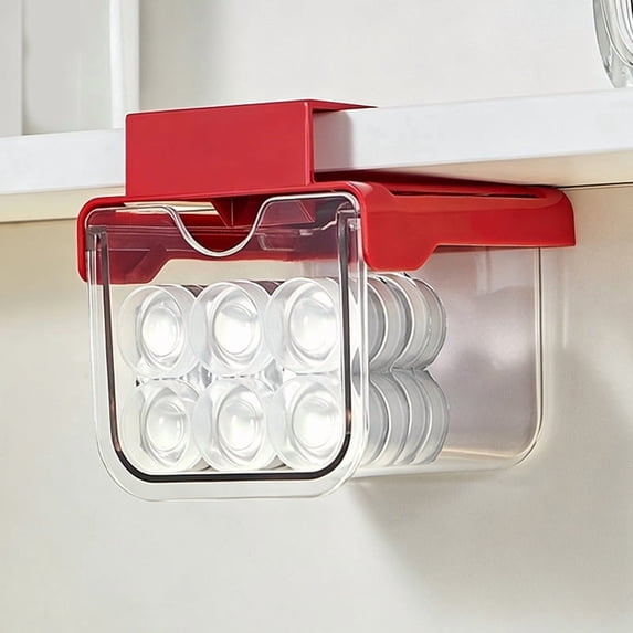 Under Shelf Drawer Organizer, No Drill Adhesive Pull Out Storage Bin for Kitchen Cabinet, Bathroom Vanity, and Desk Organization Space Saving, 10X10X9.5Cm Red